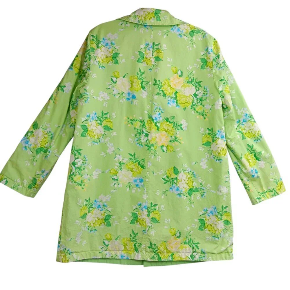 MICHAEL KORS Women's Reversible Spring Green And Floral Trench Coat Size L